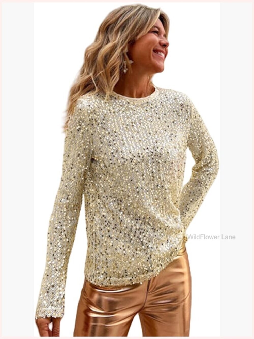 Sequin Tops Long Sleeve Sparkle Top Shiny Blouse Concert Outfit